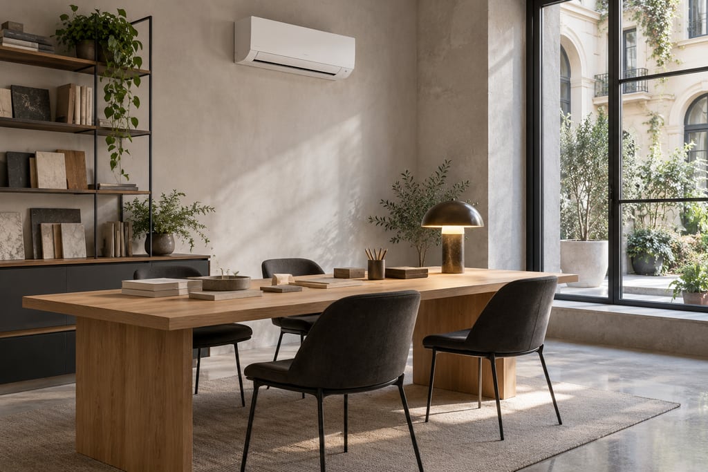 Spazio contemporaneo con climatizzazione discreta.