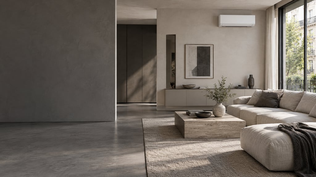 Interno contemporaneo con climatizzatore a parete.